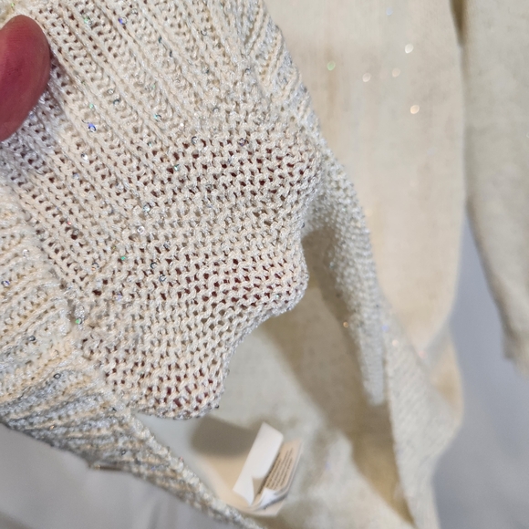 NWT MICHAEL KORS Off the Shoulder Sweater Color bone w/irradescant sequins LARGE - Picture 8 of 8